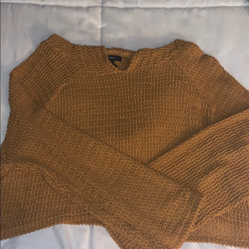 Knit Mustard Cropped Shirt w/ hood